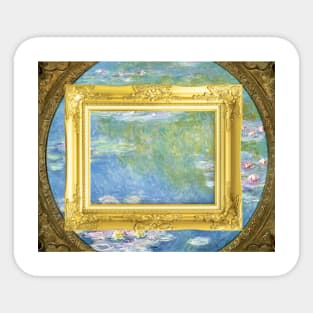 Claude Monet's Water Lilies (1908) famous painting landscape GOLD FRAME Sticker